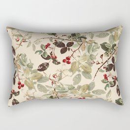 Vintage ivory red green forest berries floral Rectangular Pillow