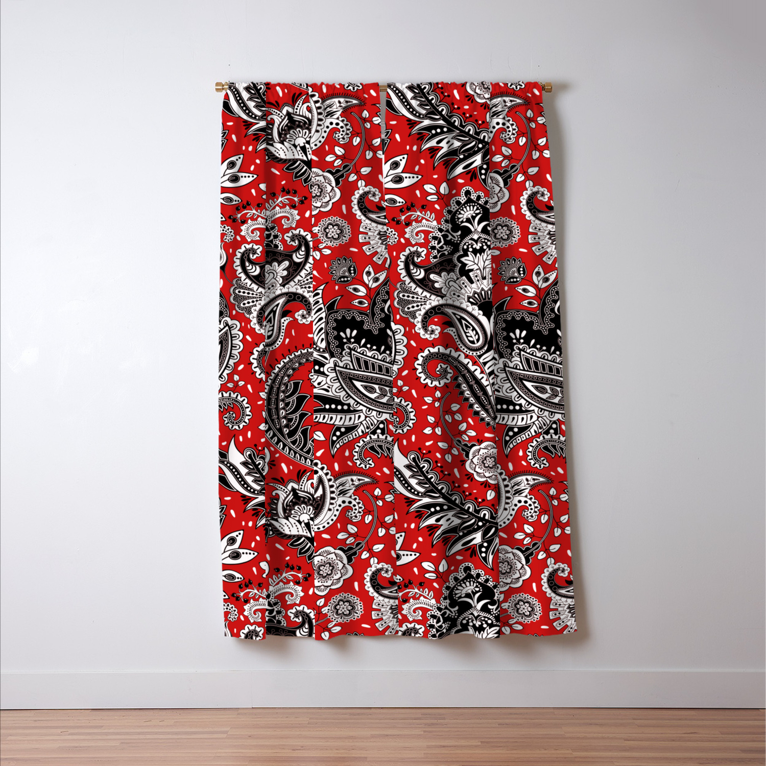 Red Black White Floral Paisley Blackout Curtain By Christyne