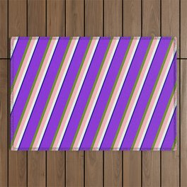 [ Thumbnail: Purple, Green, Light Pink, Mint Cream, and Dark Blue Colored Striped/Lined Pattern Outdoor Rug ]