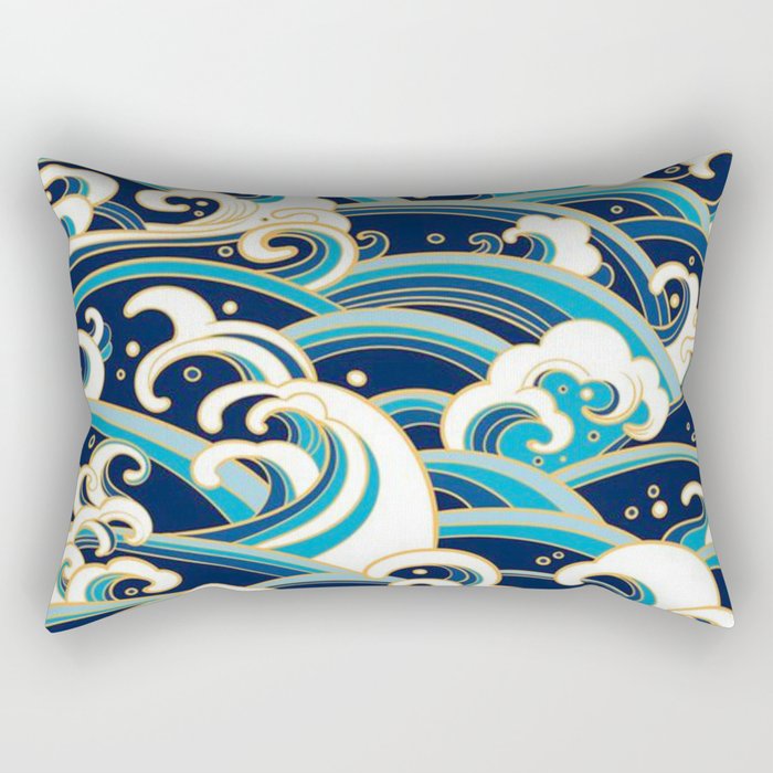 Japanese Wave Pattern Rectangular Pillow