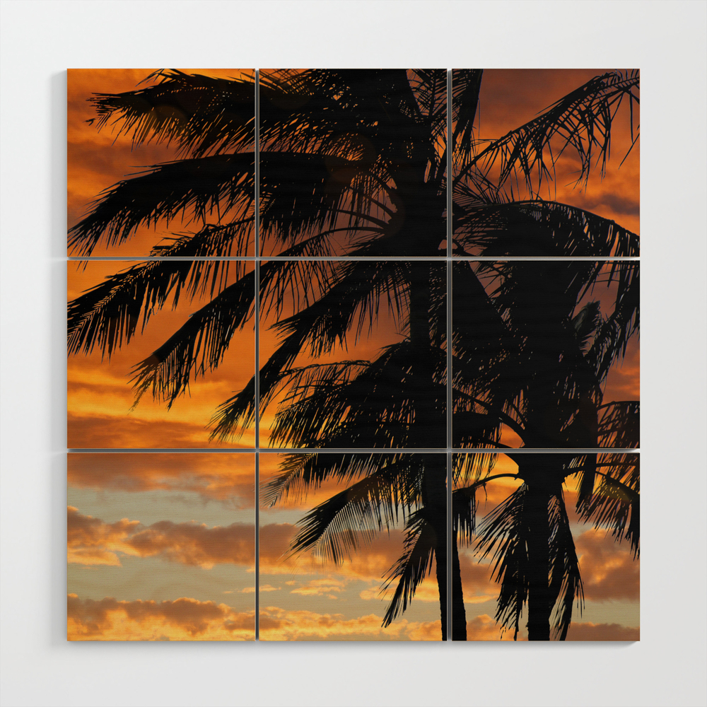 Tropical Palm Silhouette Wood Wall Art by jwimages