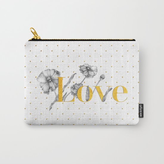 Love - Gold flowers and polkadots on white Carry-All Pouch