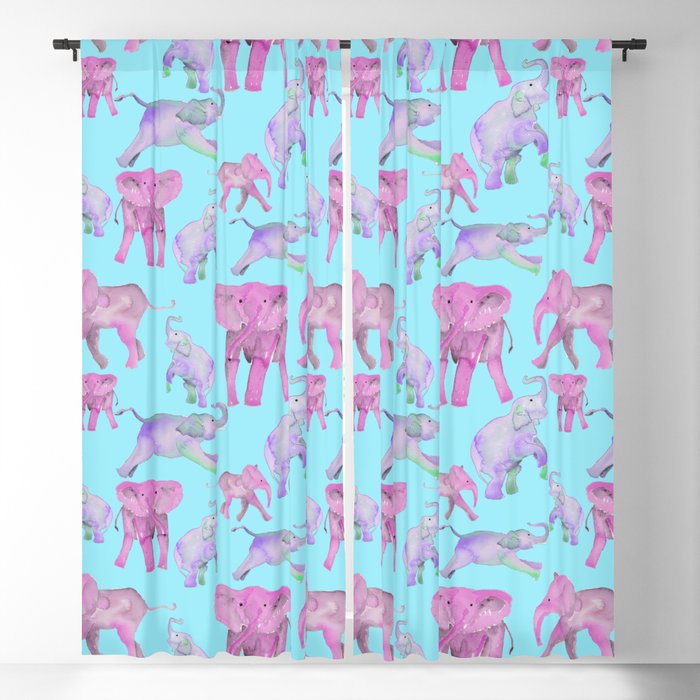 Pink and Lavender Elephants Blackout Curtain