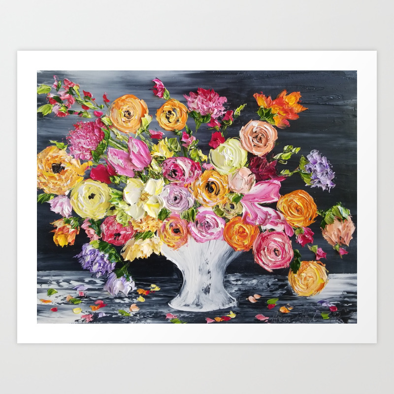 Colorful Flowers Palette Knife Painting Floral Painting Modern