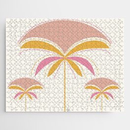 Mid-Century Modern Palm Tree Sunset Orange Pink Illustration Jigsaw Puzzle