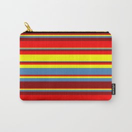 [ Thumbnail: Red, Yellow, Blue & Dark Red Colored Stripes/Lines Pattern Carry-All Pouch ]
