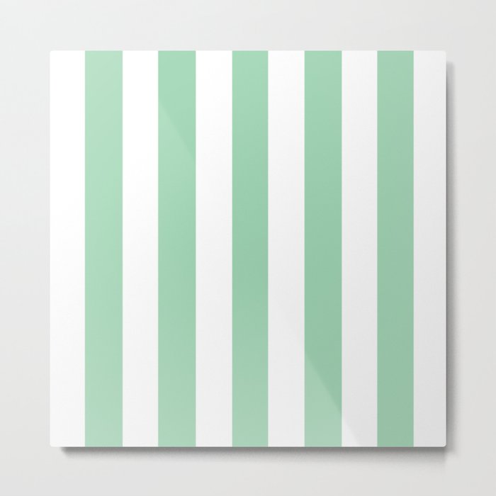 Turquoise green - solid color - white vertical lines pattern Metal Print