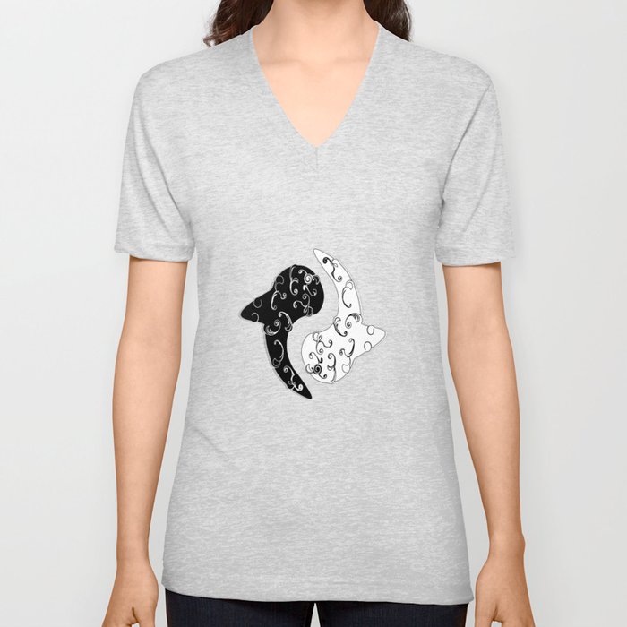 Ying Yang and the White Whale  V Neck T Shirt
