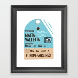 Malta Valletta Plane ticket Framed Art Print