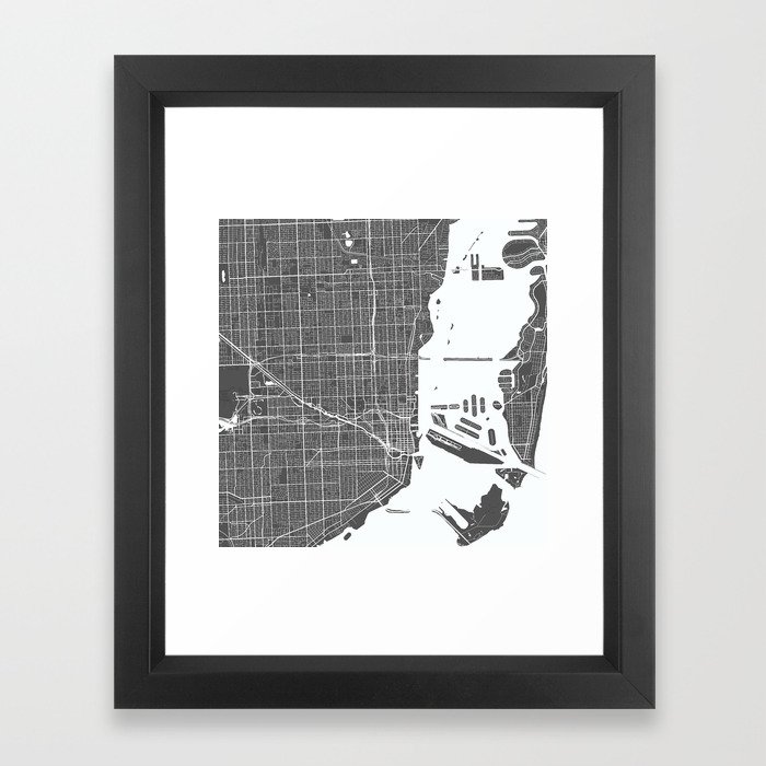 Miami USA Modern Map Art Print Framed Art Print