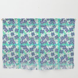 Retro Desert Flowers Periwinkle on Turquoise Wall Hanging
