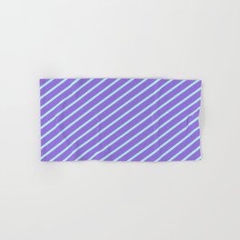 [ Thumbnail: Turquoise and Purple Colored Stripes Pattern Hand & Bath Towel ]