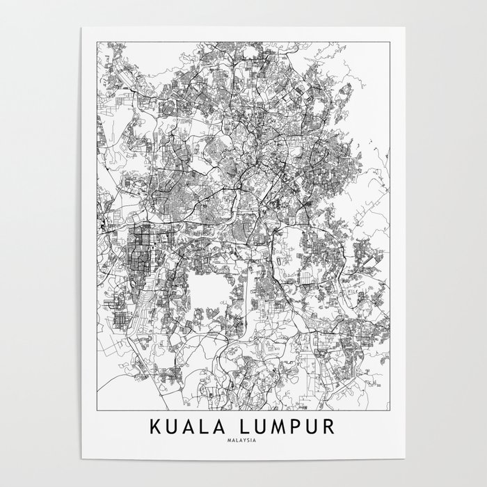 Kuala Lumpur White Map Poster