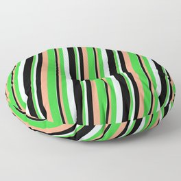 [ Thumbnail: Light Salmon, Lime Green, Light Cyan, and Black Colored Lines/Stripes Pattern Floor Pillow ]