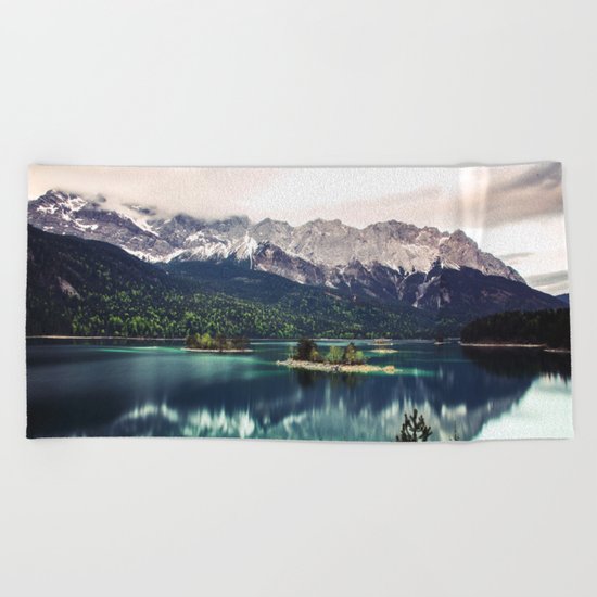 Green Blue Lake and Mountains - Eibsee, Germany Beach Towel