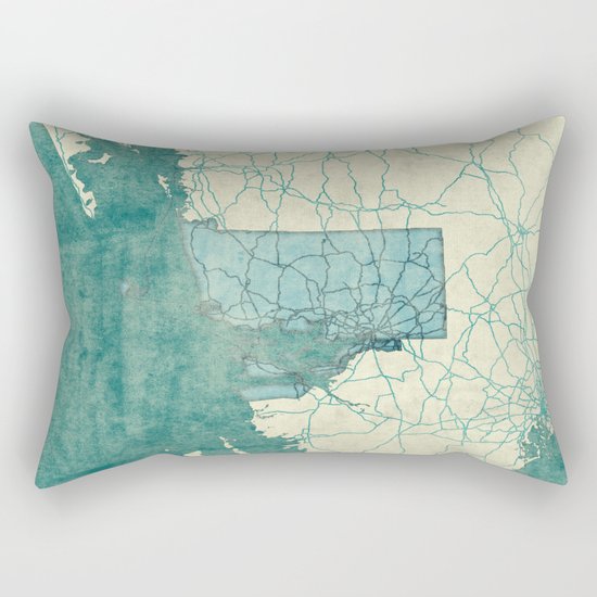 Rhode Island State Map Blue Vintage Rectangular Pillow