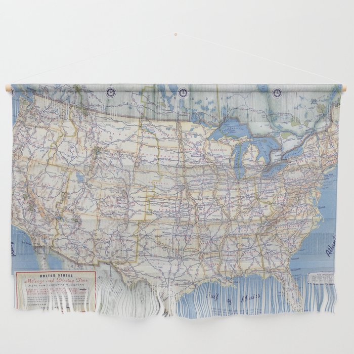 Flat road map of the united states of america 1951 Wall Hanging