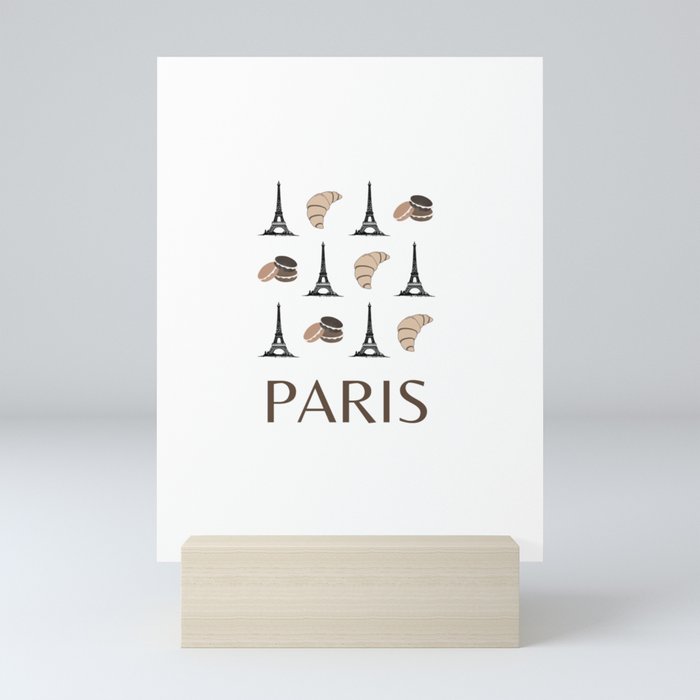 Paris Eiffel Tower Illustration Retro Modern Art Decor Brown Tones Mini Art Print