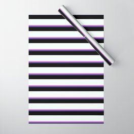 [ Thumbnail: Orchid, Dark Slate Blue, Black & Mint Cream Colored Lines/Stripes Pattern Wrapping Paper ]