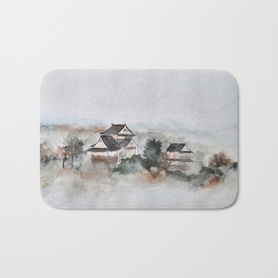 Japanese ancient city in fogging day Bath Mat