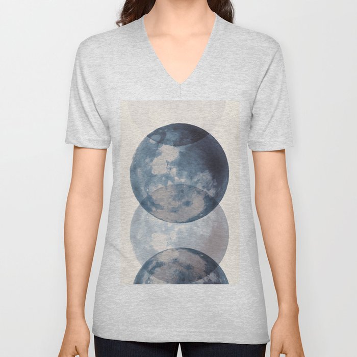 Blue Moon Phases V Neck T Shirt