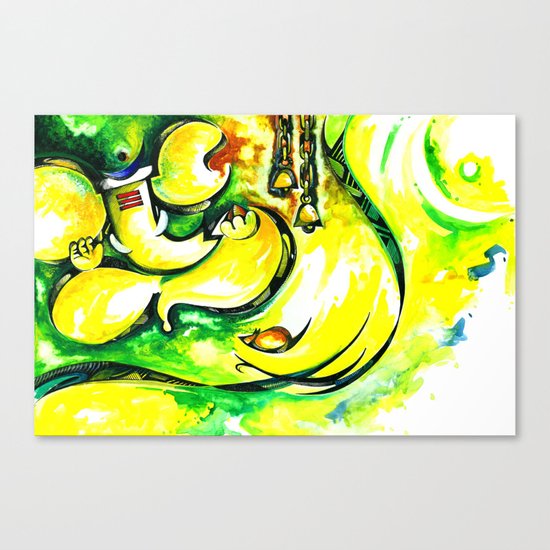 Hindu Lord Ganesha Handmade Water Color Painting Canvas Print By