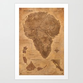 Jurassic Park - Map - Sepia Art Print