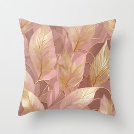 Blush Pink Gold Boho Modern Leaves Collection Throw Pillow