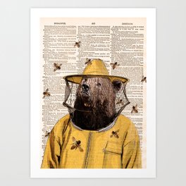 Bear print, Beekeeper Print, Brown bear Art Print, Bear wall art, Beekeeper, vintage dictionary page Art Print