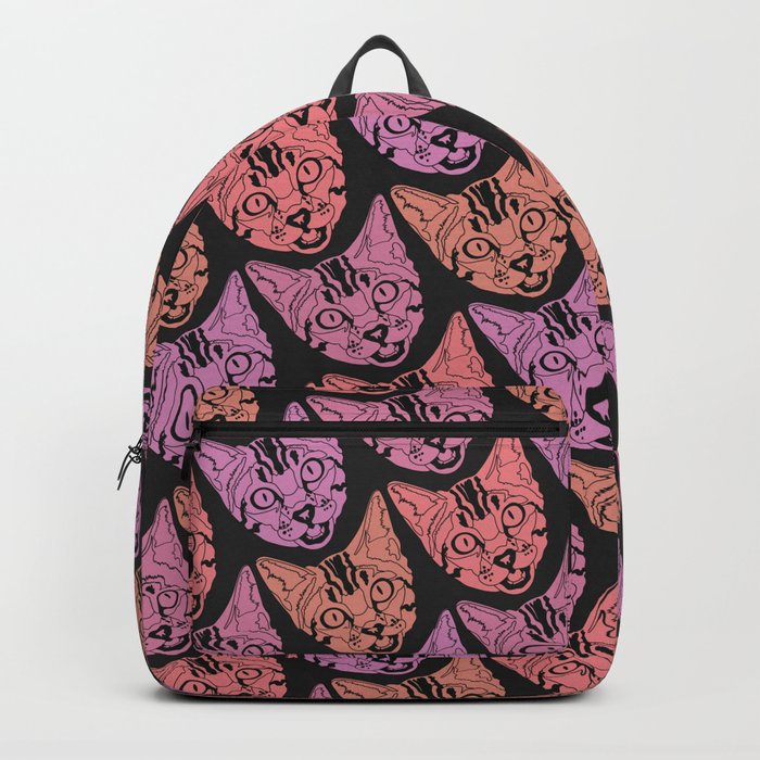 Pink Cat Pattern Print (Black) Backpack