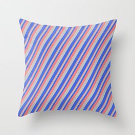 [ Thumbnail: Light Coral, Grey, and Royal Blue Colored Striped/Lined Pattern Throw Pillow ]