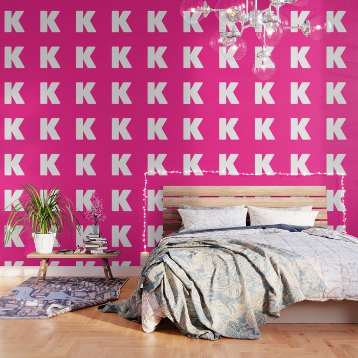 K (White & Dark Pink Letter) Wallpaper