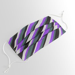[ Thumbnail: Light Gray, Purple, Dark Slate Gray, and Black Colored Lines Pattern Face Mask ]