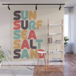 Sun Surf Sea Salt Sand Typography - Retro Rainbow Wall Mural