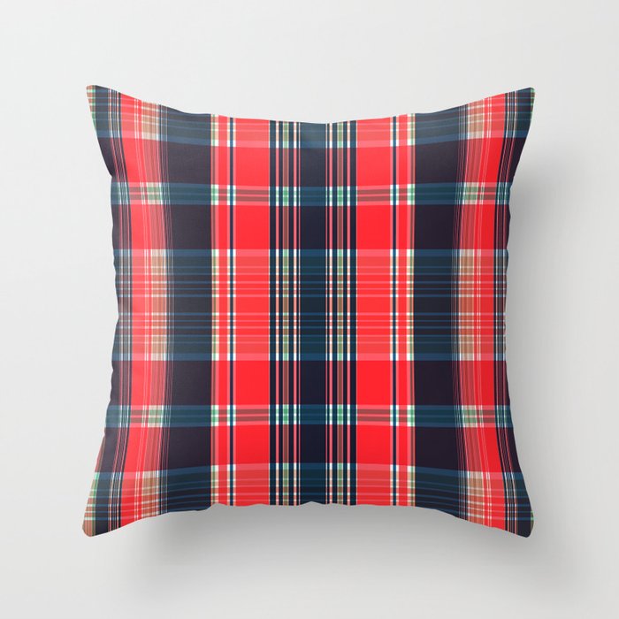 Coral Navy Plaid Pattern  Throw Pillow