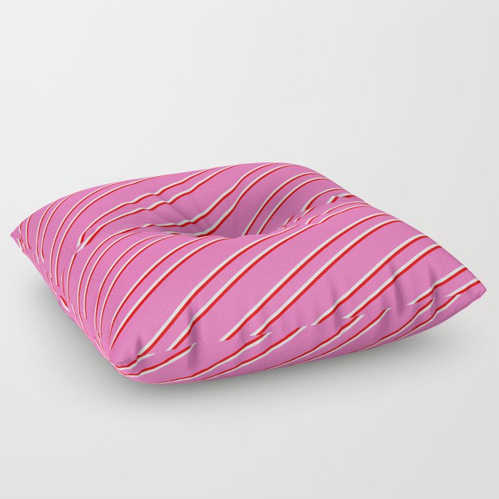 Hot Pink, Mint Cream & Red Colored Lines/Stripes Pattern Floor Pillow