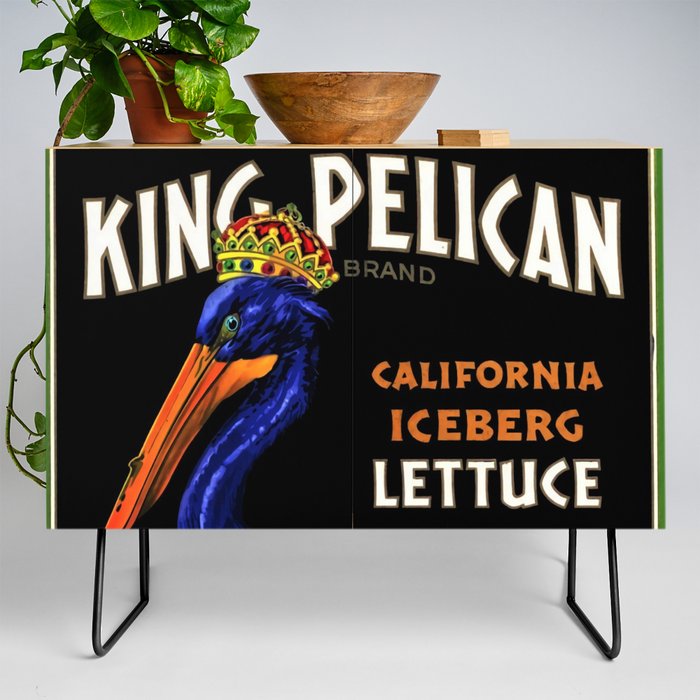King Pelican blue brand California Iceberg Lettuce vintage label advertising poster / posters Credenza