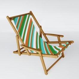 [ Thumbnail: Chocolate, Forest Green, Turquoise, and White Colored Stripes/Lines Pattern Sling Chair ]