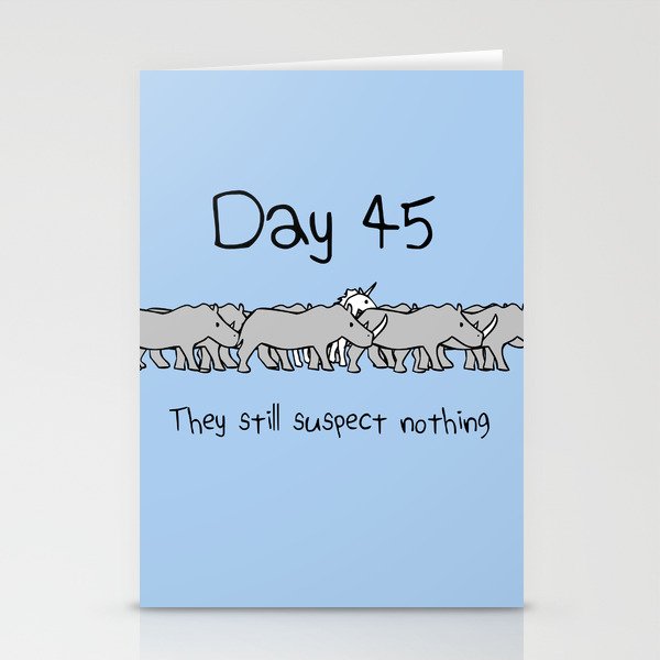 Day 45: They Still Suspect Nothing (Unicorn and Rhinos) Stationery Cards