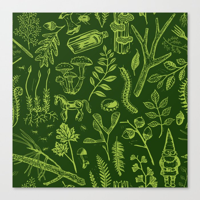 Woodland walk - dark acid green Canvas Print