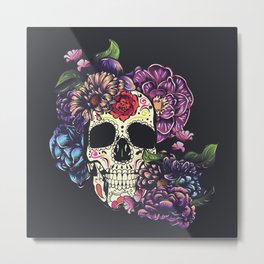 Day of the dead skull with flowers Metal Print | Pop Art, Pattern, Digital, Skull, Graphicdesign, Floral, Festival, Traditional, Dia De Los Muertos, Design 