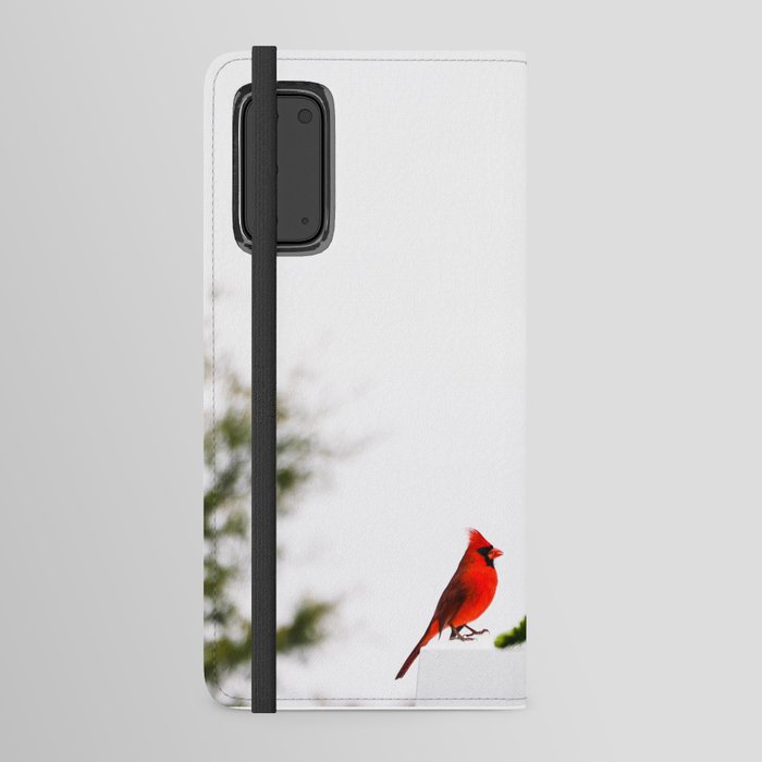 Red Cardinal next to Evergreens Android Wallet Case