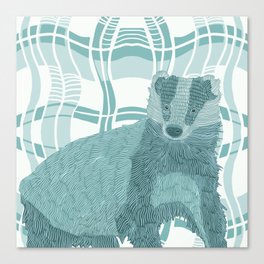 Badger on a pastel blue check like patterned background Canvas Print
