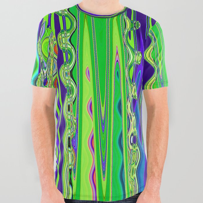 Lime Green Blue Frill Waves All Over Graphic Tee by