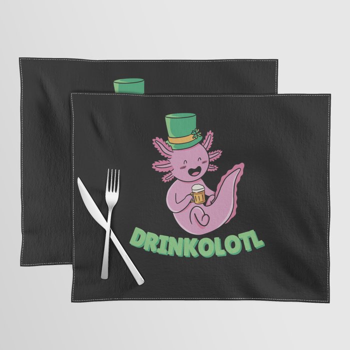 Drinkolotl St Patricks Day Axolotl Pun Beer Placemat