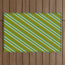 [ Thumbnail: Green, Deep Sky Blue & Beige Colored Striped/Lined Pattern Outdoor Rug ]