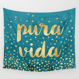 Pura Vida Gold on Teal Wall Tapestry