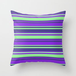 [ Thumbnail: Purple, Light Green & Dark Slate Blue Colored Lines/Stripes Pattern Throw Pillow ]