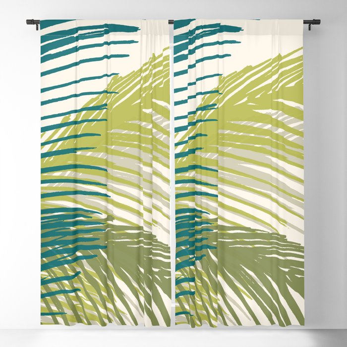 Green Palm Leaf Silhouettes Blackout Curtain