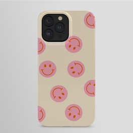 70s Retro Smiley Face Pattern in Beige & Pink iPhone Case | Graphicdesign, Brown, 60S, Curated, Hippie, Happy, Pattern, Pink, 1960S, Retropattern 